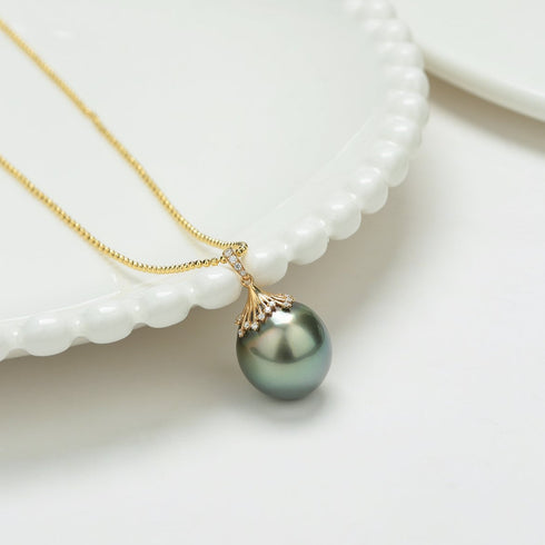 Large Tahitian Pearl Pendant Gold Bead Necklace - House Of Pearls